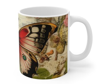 Butterfly Wings Collage Coffee Mug, Victorian Scrapbook Style, Gift for Mom