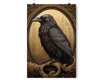 Raven in an Antique Frame Art Print - 12x18 inches on Matte Paper