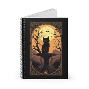 Black Cat Halloween Journal with Tarot Card Theme: Gothic Notepad for Full Moon Magick and Mystical Inspiration image 3