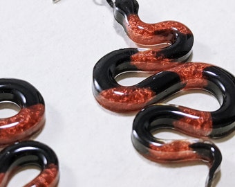 Red and Black Snake Earrings, Lightweight Halloween Theme Gothic Jewelry, Corn Snake, Coral Snake, Macabre, Epoxy Resin Handmade