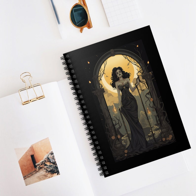 Vampire Woman Spiral Notebook, Gothic Journal, Halloween Poetry, Prose, Gift for Witch image 1