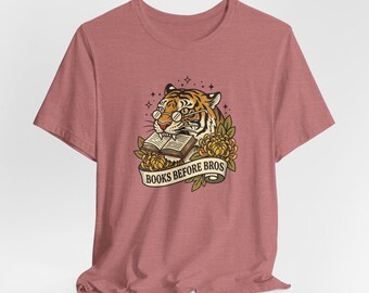 Books Before Bros Tiger Illustration Tee | Traditional Tattoo Flash, Floral Banner