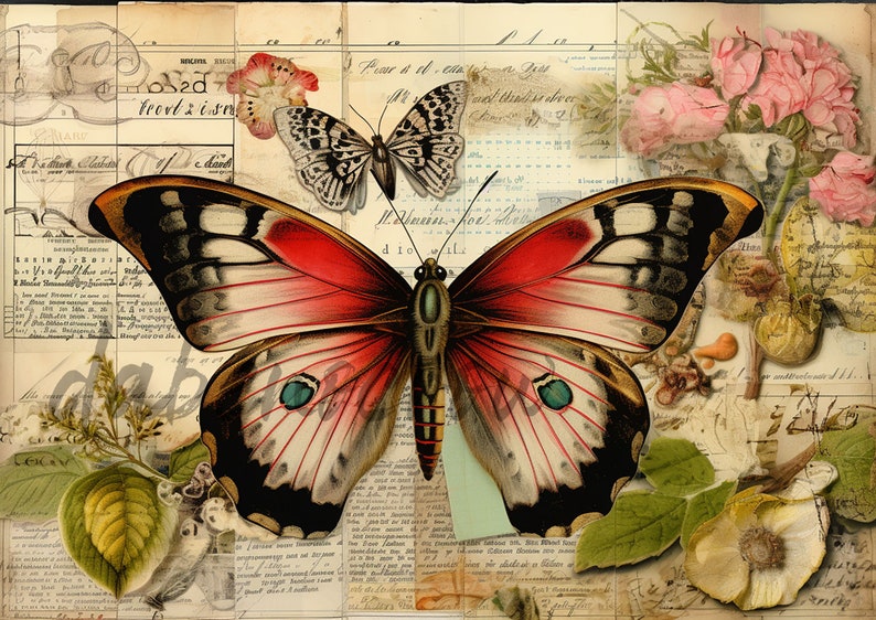 Vintage Butterfly Dictionary Print, Victorian Collage Art, Vintage Decor, Gothic, Earthy Home, Witchcraft image 2