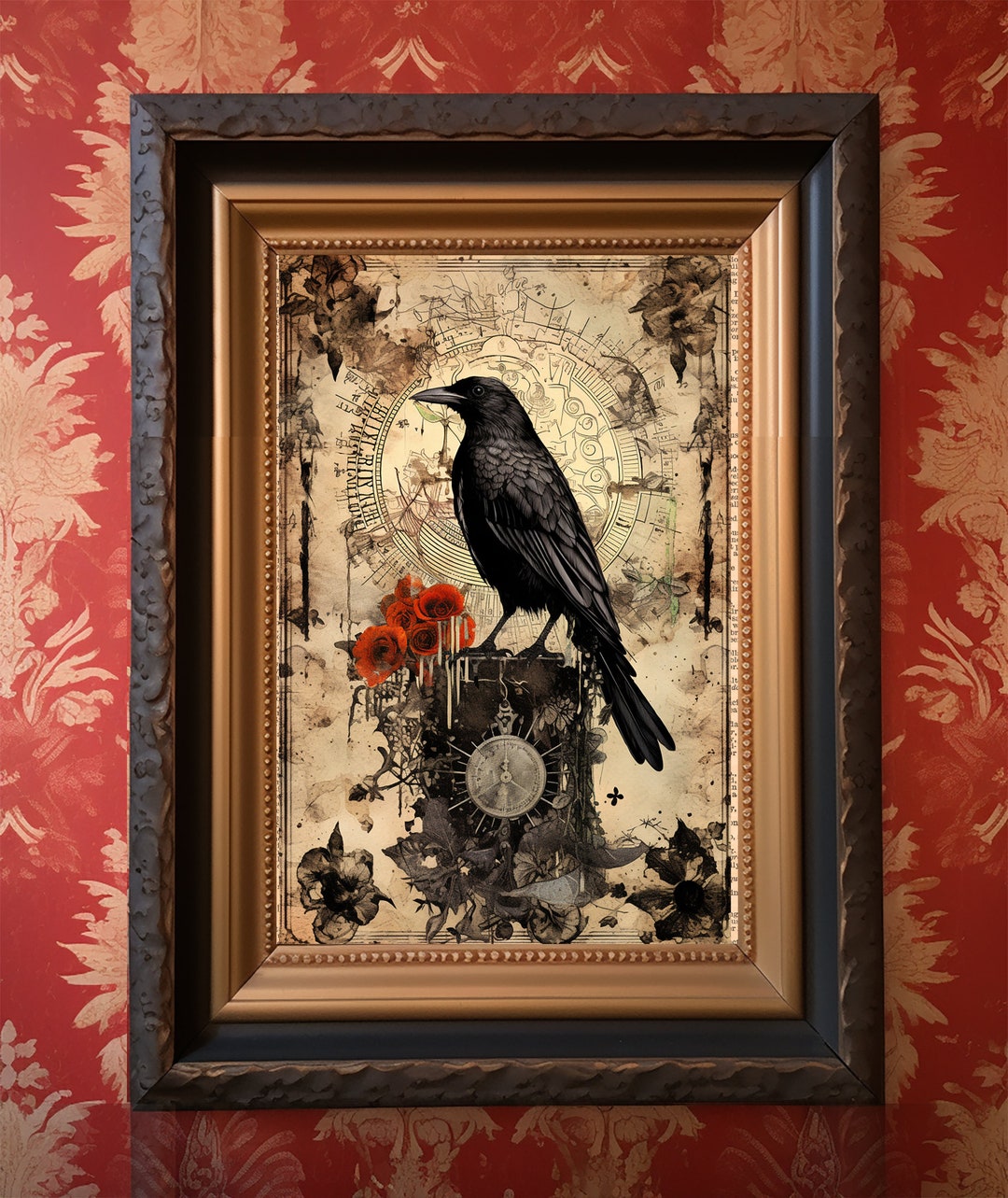 Steam Punk Crow Dictionary Print, Victorian Collage Art, Vintage Decor