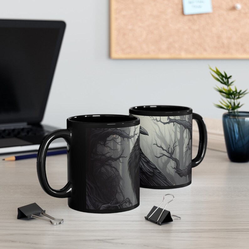 Raven of Death Black Coffee Mug, Crow Tea Cup, Halloween Gift, Gothic image 6