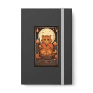 Cat Tarot Journal, Orange Kitty Gothic Lined Notebook, Halloween Gift Ruled Line Banded image 8