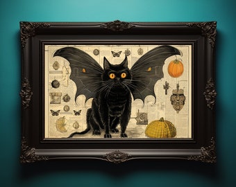 Halloween Cat Dictionary Print, Victorian Collage Art, Vintage Decor, Gothic, Earthy Home, Witchcraft