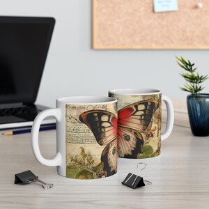 Butterfly Wings Collage Coffee Mug, Victorian Scrapbook Style, Gift for Mom image 1