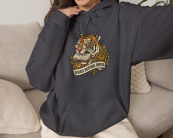 Vintage Tiger Flash Hoodie | Traditional Tattoo-Inspired, Banner & Floral