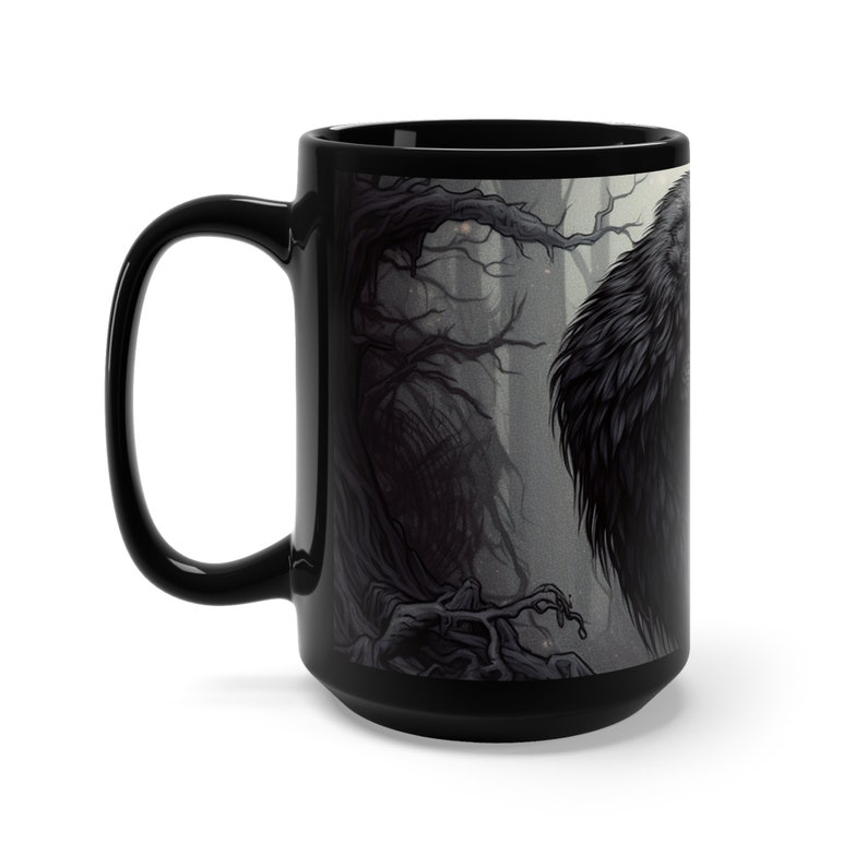 Raven of Death Black Coffee Mug, Crow Tea Cup, Halloween Gift, Gothic image 2