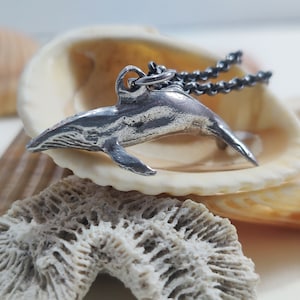 Humpback Whale Necklace, Silver Nautical Pendant, Pacific Northwest Jewelry, Alaska, Seattle, Ocean West Coast, Baleen Whale