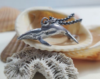 Humpback Whale Necklace, Silver Nautical Pendant, Pacific Northwest Jewelry, Alaska, Seattle, Ocean West Coast, Baleen Whale