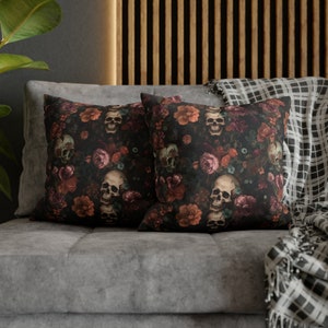 Rococo Skulls Throw Pillow Case, Halloween Home Decor, Couch Cushion, Floral Gothic image 5