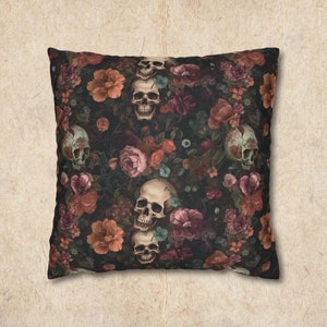 Rococo Skulls Throw Pillow Case, Halloween Home Decor, Couch Cushion, Floral Gothic image 2