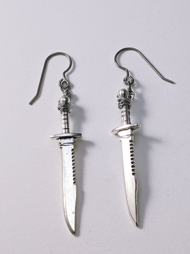 Rambo Hunting Knife Earrings, Buck knife, Halloween Jewelry, Jason, Mike Meyers, Chucky, Gothic Zombie Hunter, Walking Dead image 3