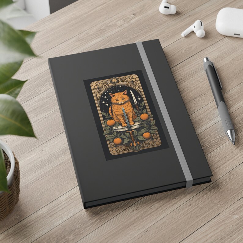 Spooky Orange Cat Journal featuring Sword, Oranges Ruled Line Banded Notebook for Halloween image 7