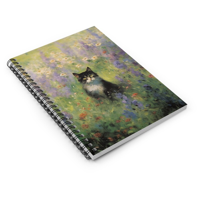 Tuxedo Cat in Wildflowers Spiral Notebook, Matisse Style Painting, Gardening Notes, Poetry, Prose, Cat Lover Gift image 4