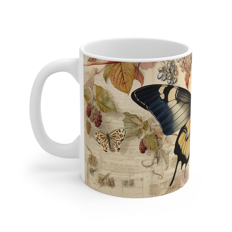 Vintage Butterfly Collage Coffee Mug, Victorian Scrapbook Style, Gift for Mom image 2