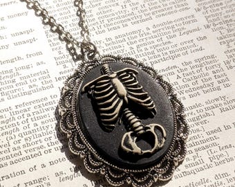 Victorian Skeleton Rib Cage Necklace, Gothic Lolita Pendant