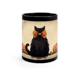 Tasse à café chat d&#39;Halloween, citrouilles, cadeau mignon Samhain 11 oz