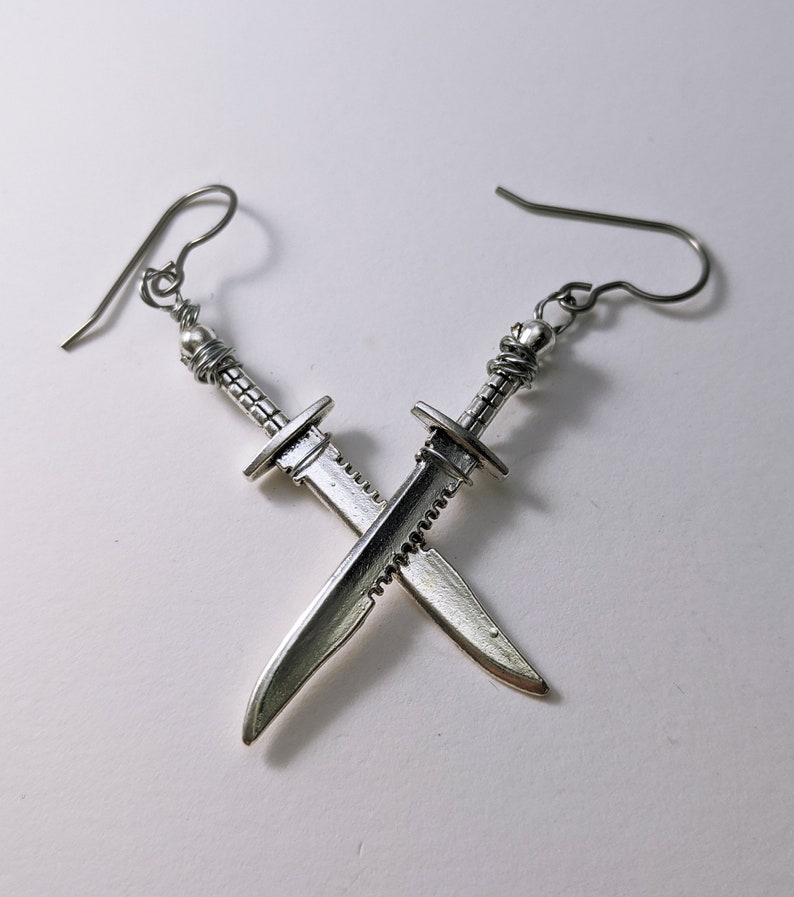 Rambo Hunting Knife Earrings, Buck knife, Halloween Jewelry, Jason, Mike Meyers, Chucky, Gothic Zombie Hunter, Walking Dead image 1