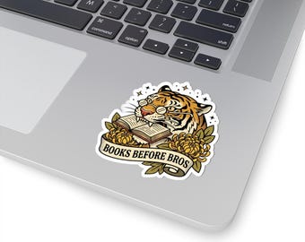 Books Before Bros Sticker | Traditional Tattoo-Inspired, Tiger & Banner