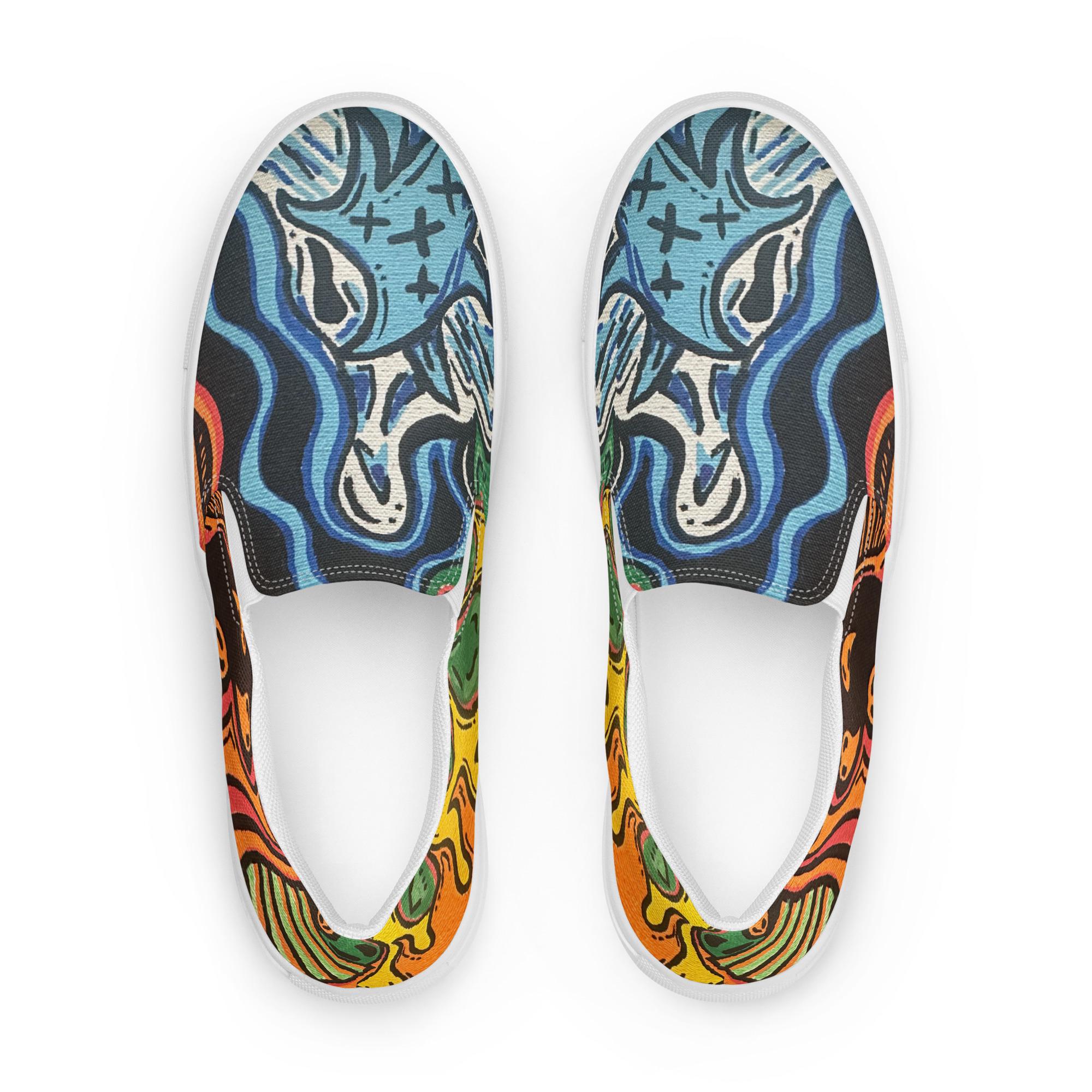 Women’s slip-on canvas shoes featuring original art by local Austin artist