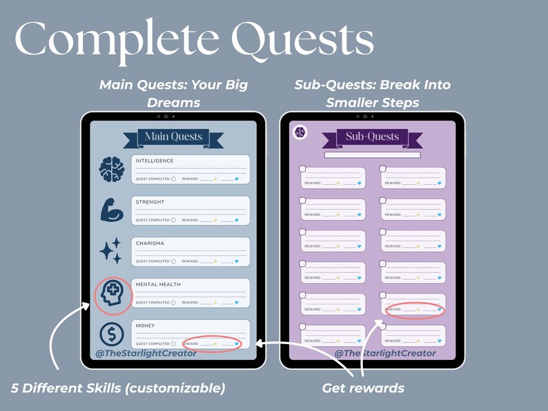 Gamify Your Life Template - Goals, Habit Tracker, Daily Planner, Quests ...