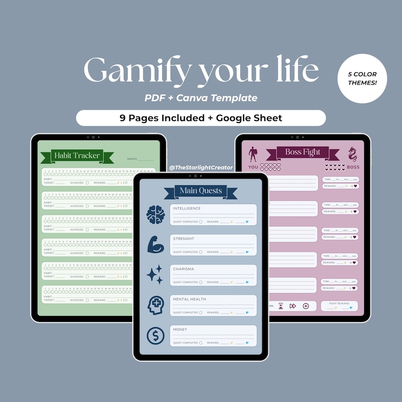 Gamify Your Life Template - Goals, Habit Tracker, Daily Planner, Quests ...