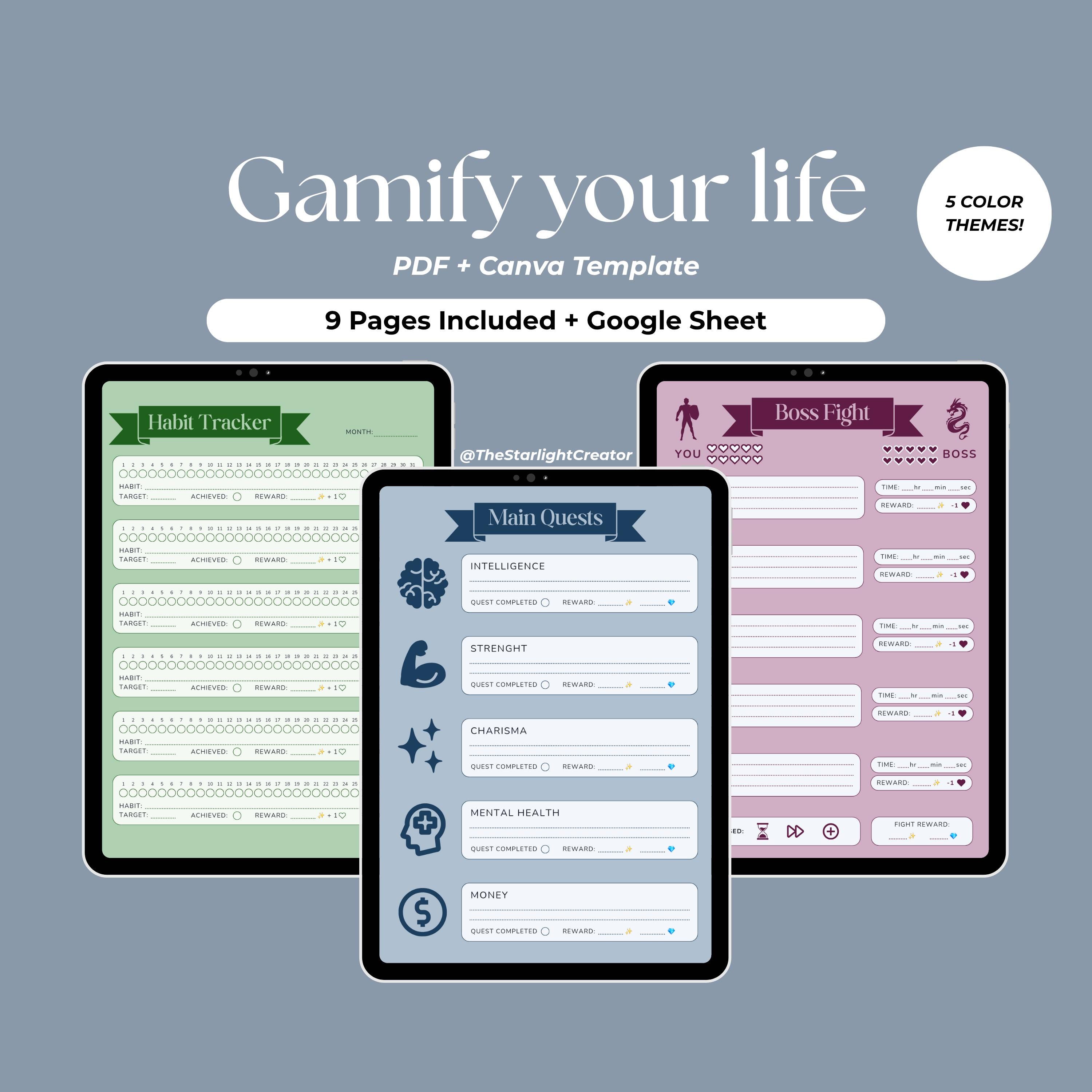 Gamify Your Life Template - Goals, Habit Tracker, Daily Planner, Quests ...