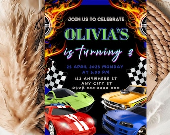 Editable Hot Wheel Birthday Party Invitation Template ( 5x7) Digital downloadable Product