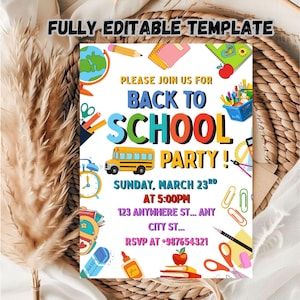 Editable Back to School Party Invitation Template (5x7, Digital Download)