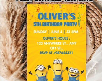 Editable Minions Birthday Invitation Template: Printable Party Invite (5x7) (Digital Download)