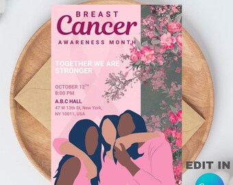 Editable Breast Cancer Awareness Party  Invitation Template, Digital Download, Editable Canva Design (5x7).