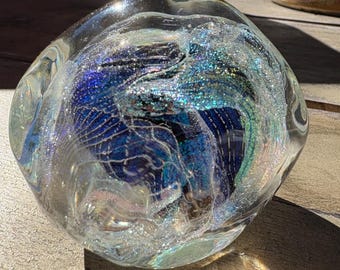 Timothy E Landers signed Paperweight Dichroic Art Glass "Moon Rock" 3” Bubbles