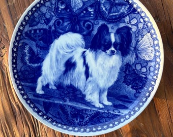 Danish Lekven Design Original Blue Porcelain Papillon Dogplate- Artist Signed