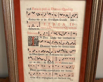 Antique Framed Gregorian Chant Page - Catholic Liturgical Introit Psalm 56