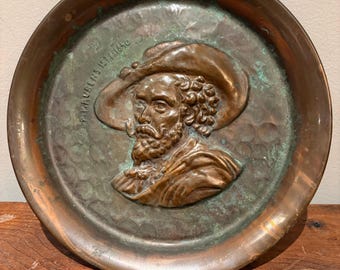 Vintage Copper Relief Wall Plaque - Portrait of Peter Paul Rubens (1577-1640)