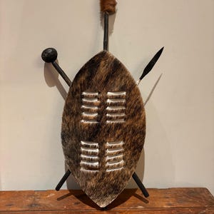 Authentic Zulu-Style Warrior Shield Real Animal Hide – Unique Tribal Decor - 26”