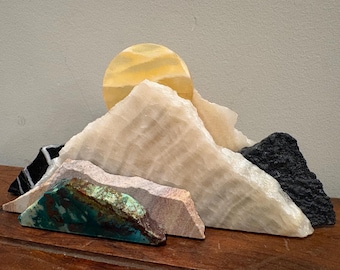 Stunning Handcrafted Stone Crystal Mountain Scape Studio Art Sculpture - Artist Signed