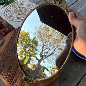 Antique Matson Filigree Ormolu Vanity Mirror Tray W Delicate Brass Floral Detail