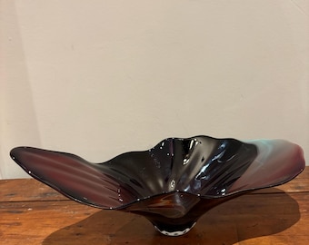 Signed Kanta Art Glass Bowl – Dramatic Wavy Red-Black Marbled Studio Piece 13.5”