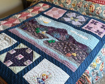 Vintage Handmade Folk Art Patchwork Quilt Wall Hanging – “Good Ideas” by Pearl Cartwright