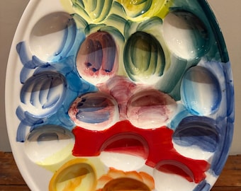 Retired Anthropologie Rainbow Deviled Egg Platter - Vibrant Hand-Painted Ceramic