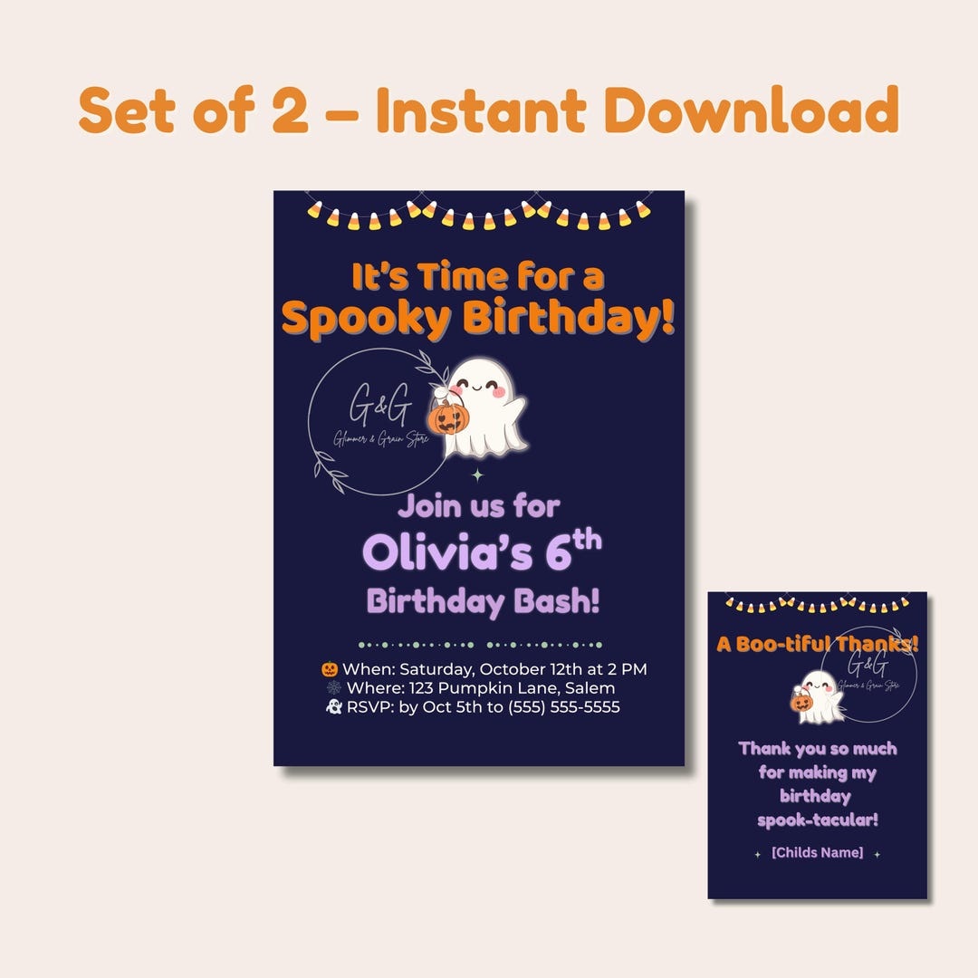 Halloween Birthday Invitation & Thank You Card Set – Editable Kids ...