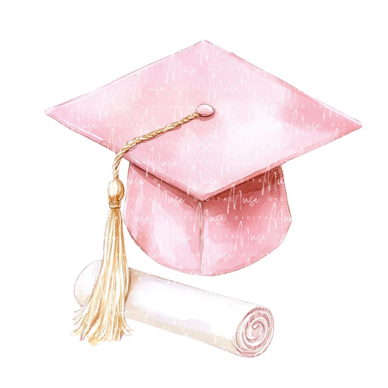 Watercolor Graduation Cap Clipart Set | Pink & Black Diploma Hats ...