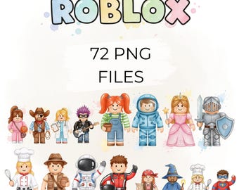 72 Blocky Game Characters Clipart PNG, Cute Square Kids Avatars, Professions Bundle, Cartoon Game Style Graphics