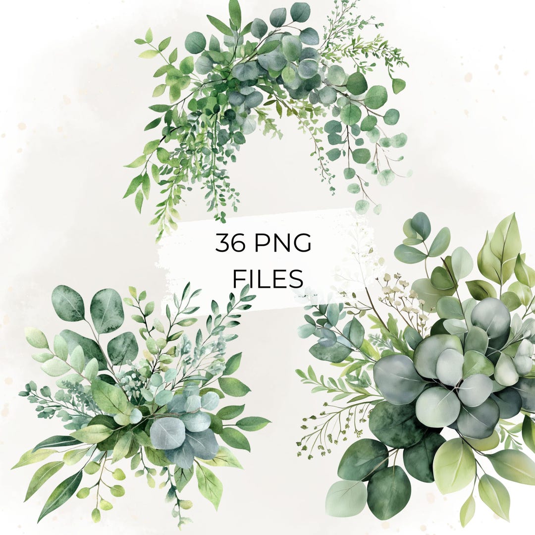 Eucalyptus Clipart Set Watercolor Greenery Leaves PNG Botanical Wedding ...