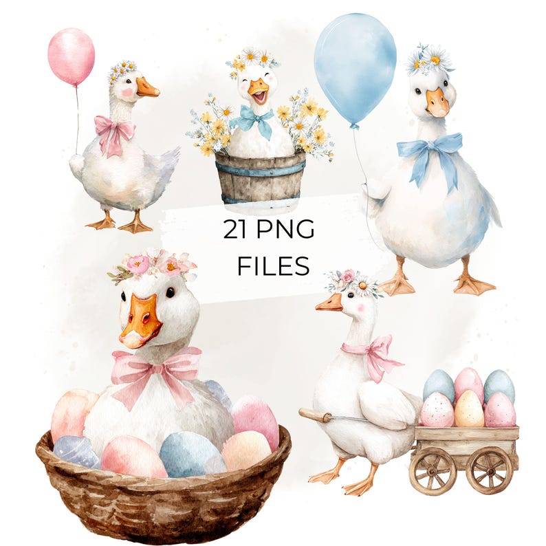 21 Easter Goose Clipart Set Watercolor Spring Duck PNG for Baby Shower ...