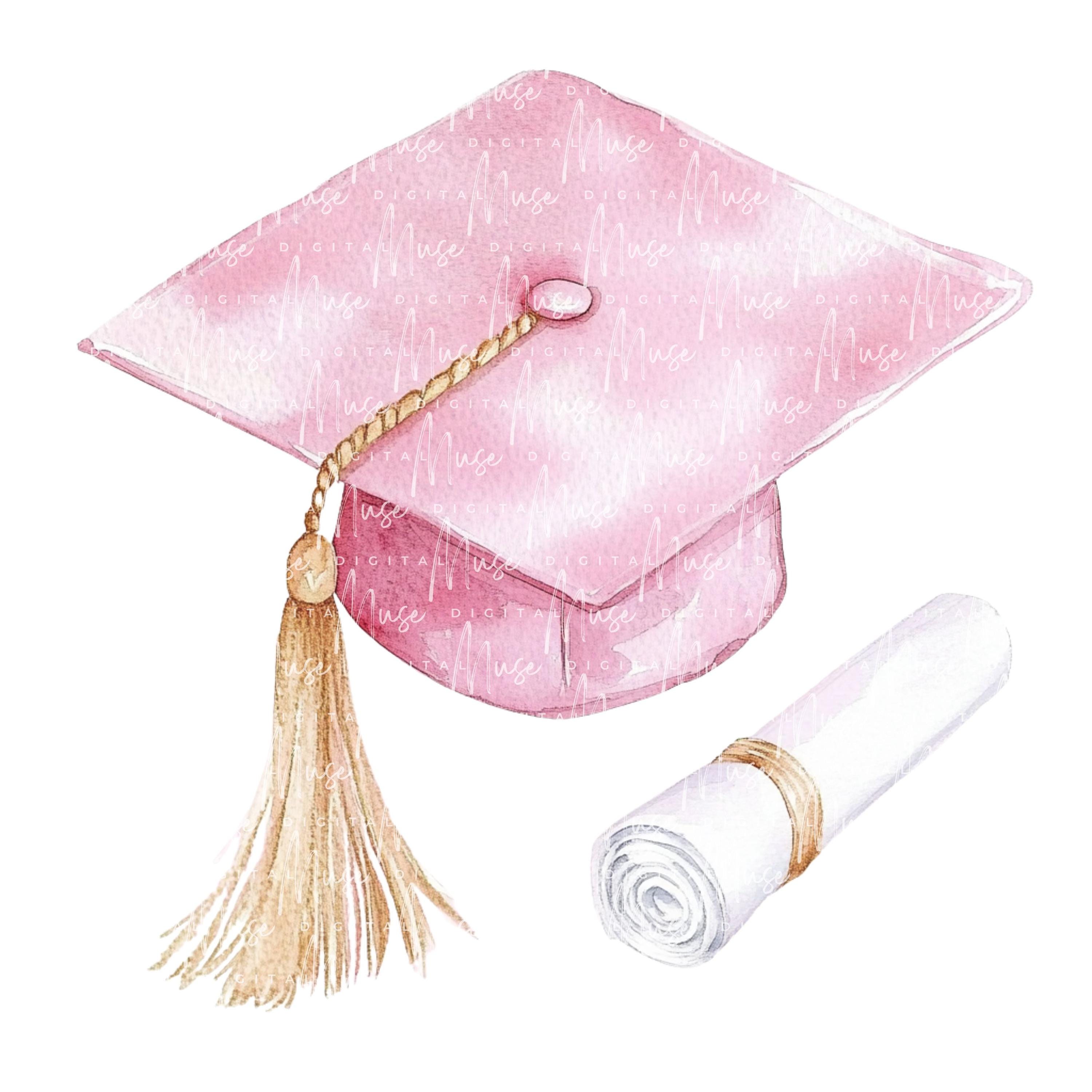 Watercolor Graduation Cap Clipart Set | Pink & Black Diploma Hats ...